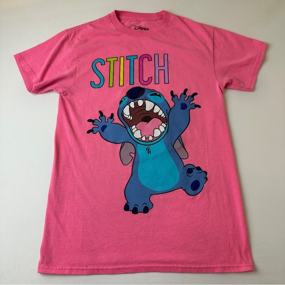 Disney Stitch Shirt Womens Small Pink Lilo & Stitch Graphic Tee Movie Cartoon - Picture 1 of 8